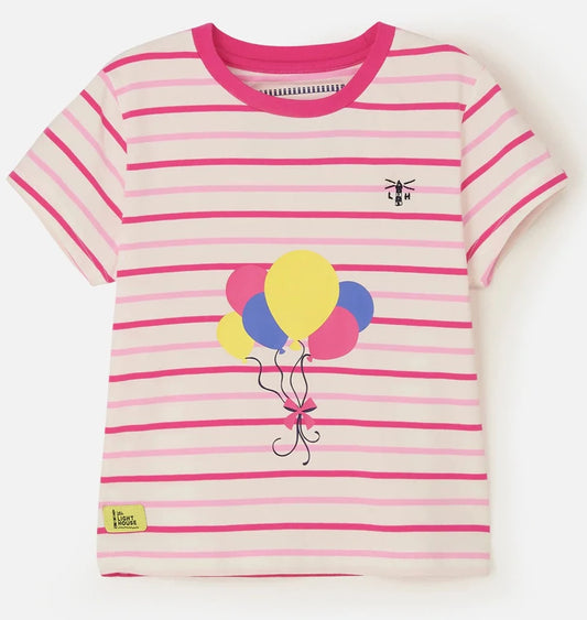 Lighthouse Kids Causeway Short Sleeve Tee - Pink Stripe / Balloon Print