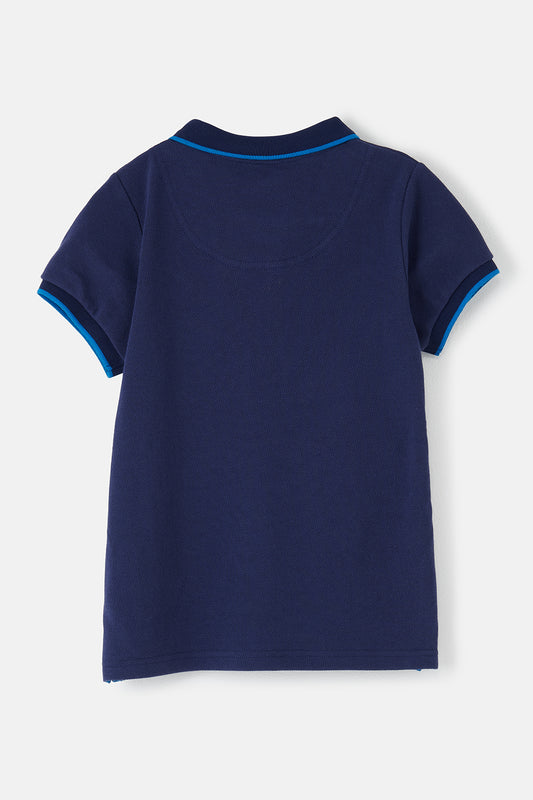 Lighthouse Kids Pier Navy Short Sleeve Pique Polo Shirt - Blue Tractor