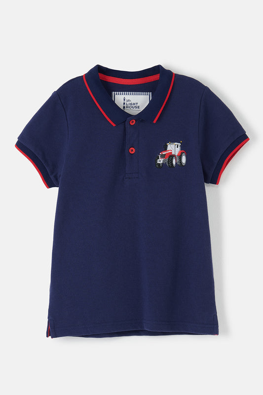 Lighthouse Kids Pier Navy Short Sleeve Pique Polo Shirt - Red Tractor