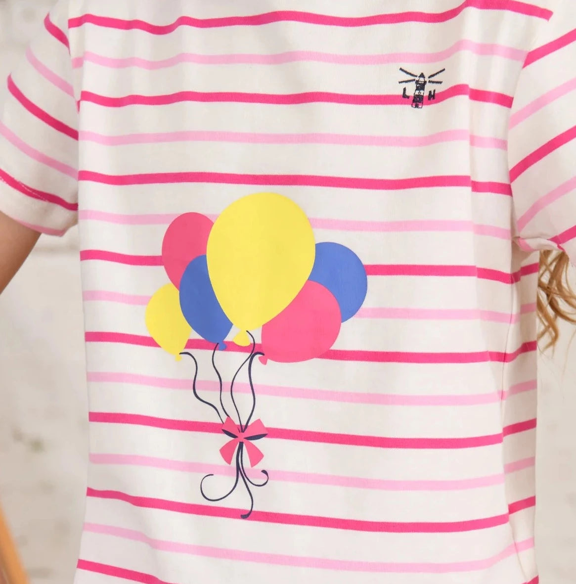 Lighthouse Kids Causeway Short Sleeve Tee - Pink Stripe / Balloon Print