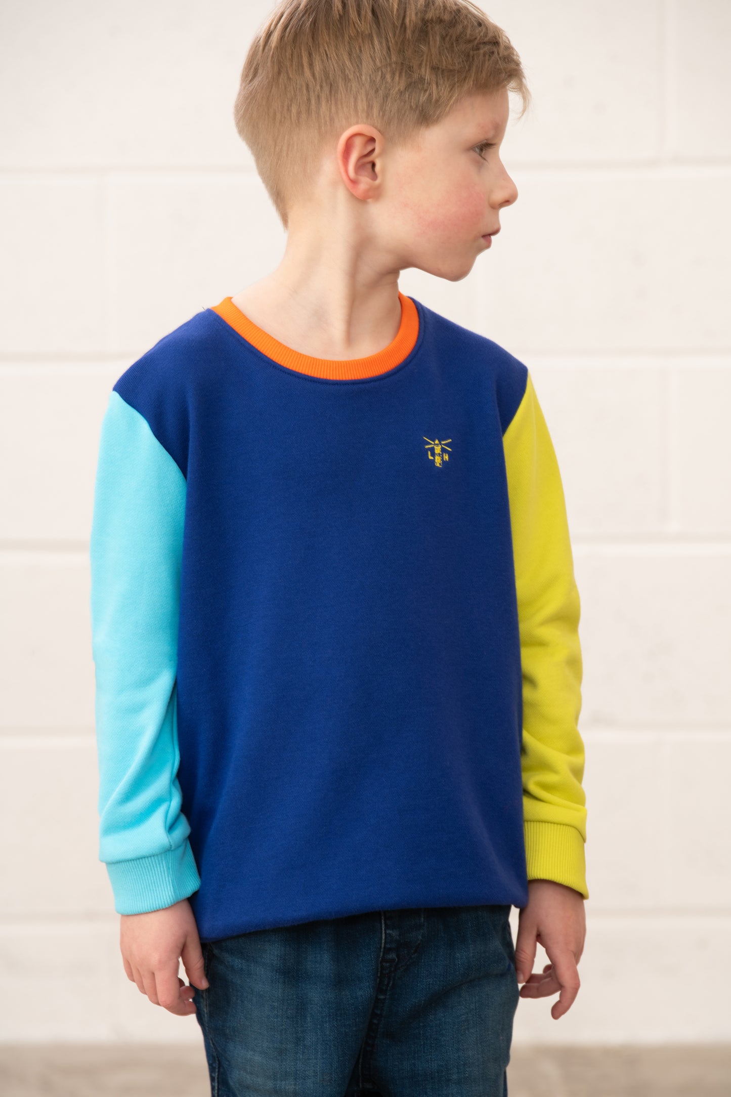 Lighthouse Kids Finn Jersey Sweatshirt - Blue / Navy / Lime