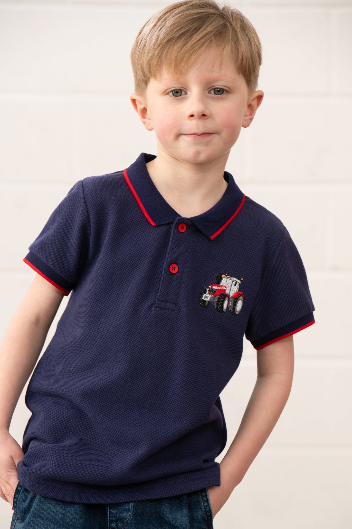 Lighthouse Kids Pier Navy Short Sleeve Pique Polo Shirt - Red Tractor