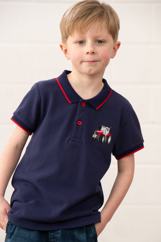 Lighthouse Kids Pier Navy Short Sleeve Pique Polo Shirt - Red Tractor