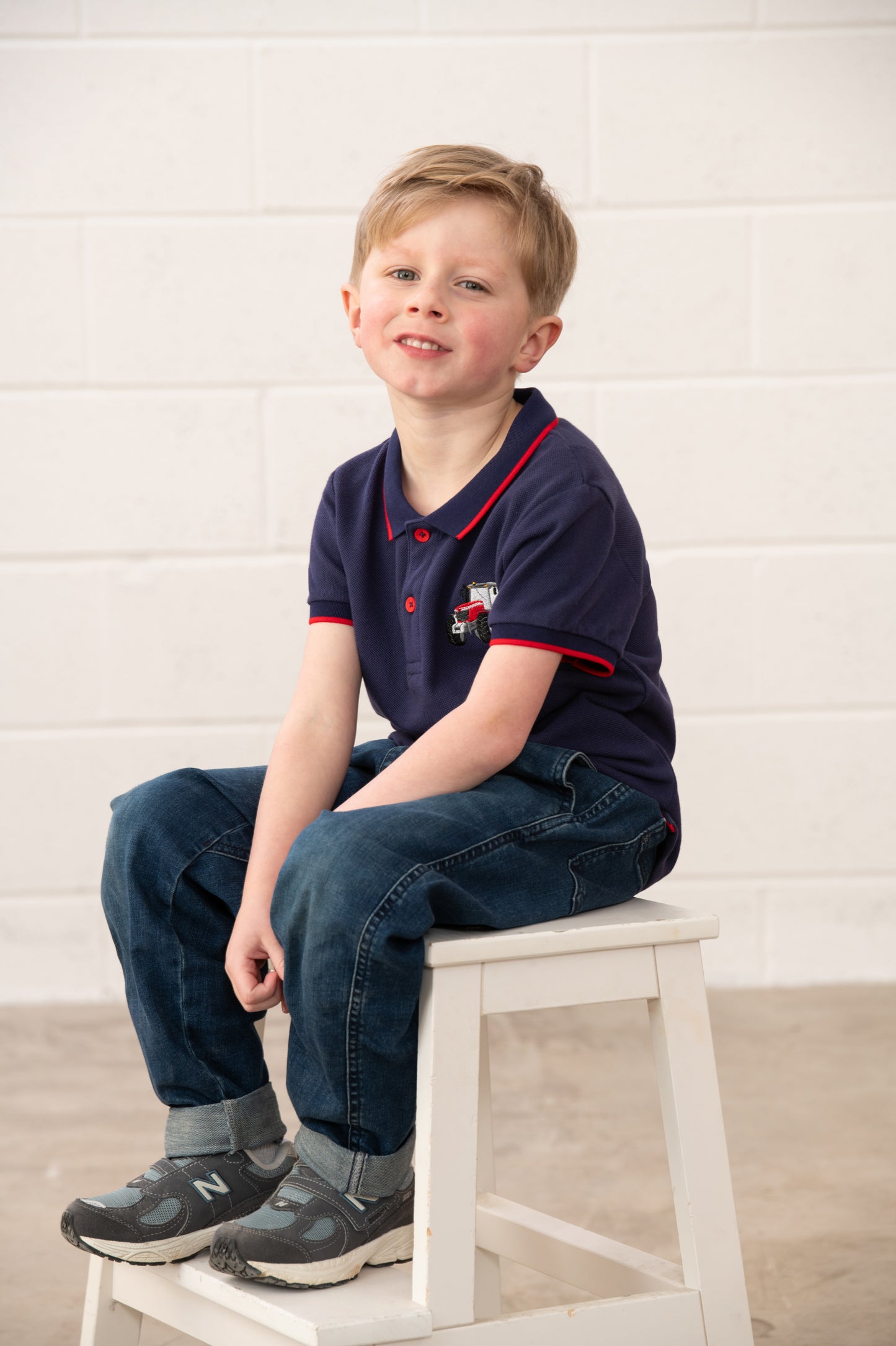 Lighthouse Kids Pier Navy Short Sleeve Pique Polo Shirt - Red Tractor