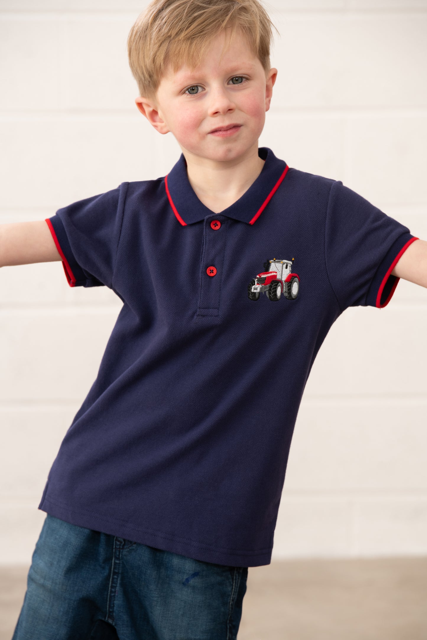 Lighthouse Kids Pier Navy Short Sleeve Pique Polo Shirt - Red Tractor