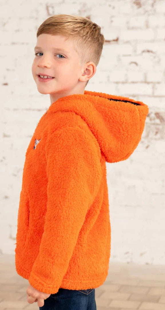 Supersoft orange half zip hoodie with embroidered spaceship logo