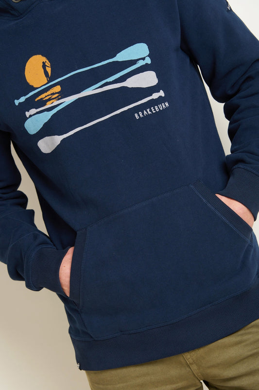 Brakeburn mens paddleboard hoodie in navy blue with paddle graphic and front kangaroo pocket