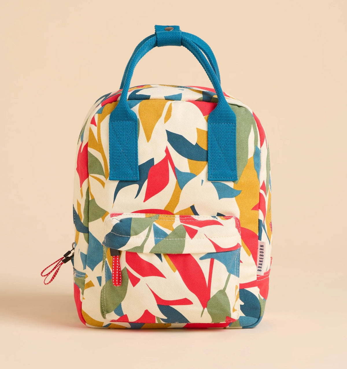 Brakeburn multicoloured print backpack with blue handles and front zip pocket