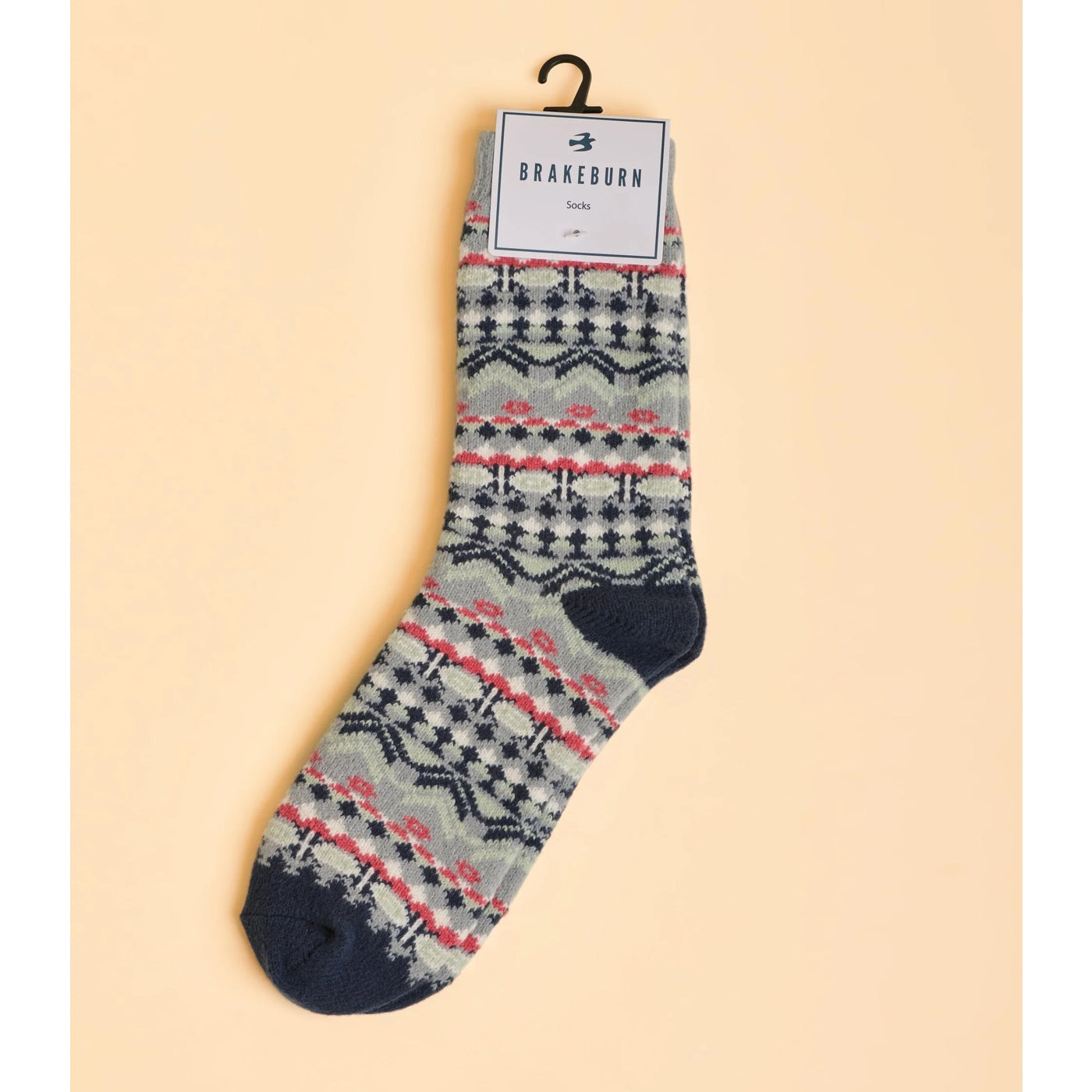 Womens Nordic style patterned socks with Brakeburn label on a beige background