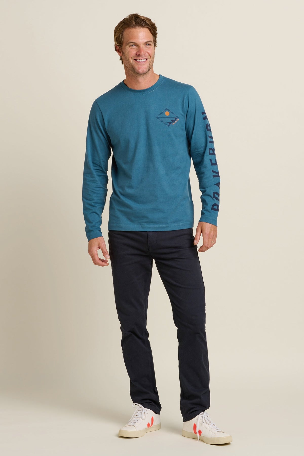 Brakeburn Mens Barrel Waves Long Sleeve Tee - Blue