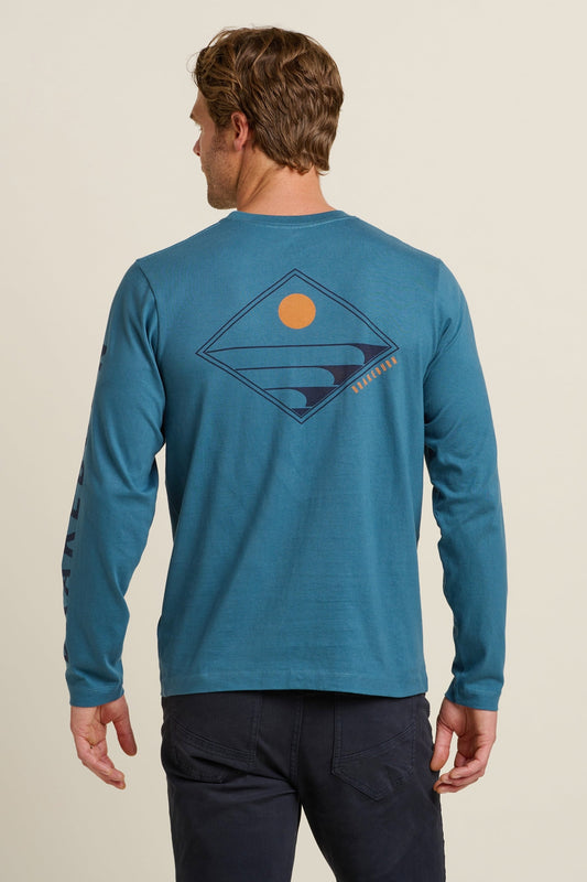 Brakeburn Mens Barrel Waves Long Sleeve Tee - Blue