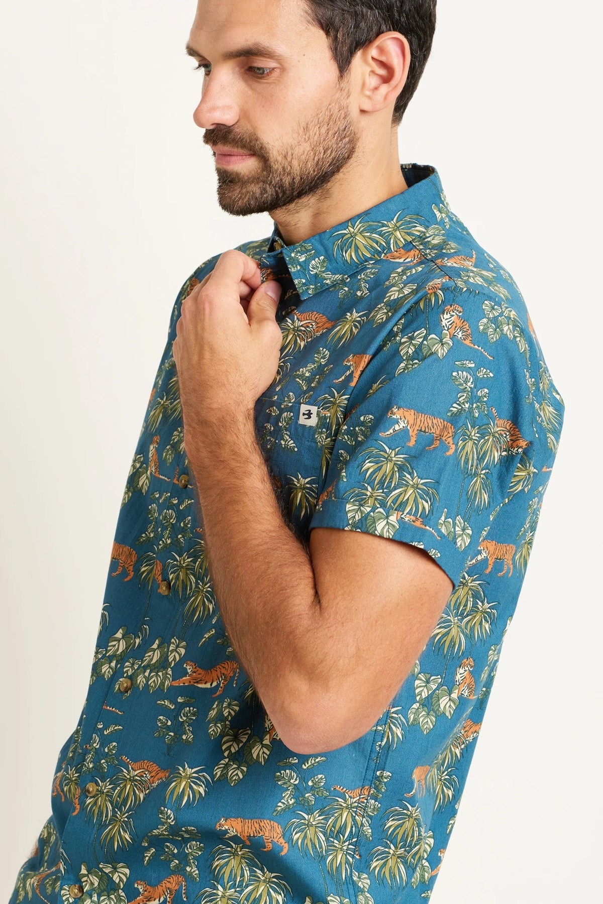 Brakeburn Mens Botanical Tiger Shirt - Blue