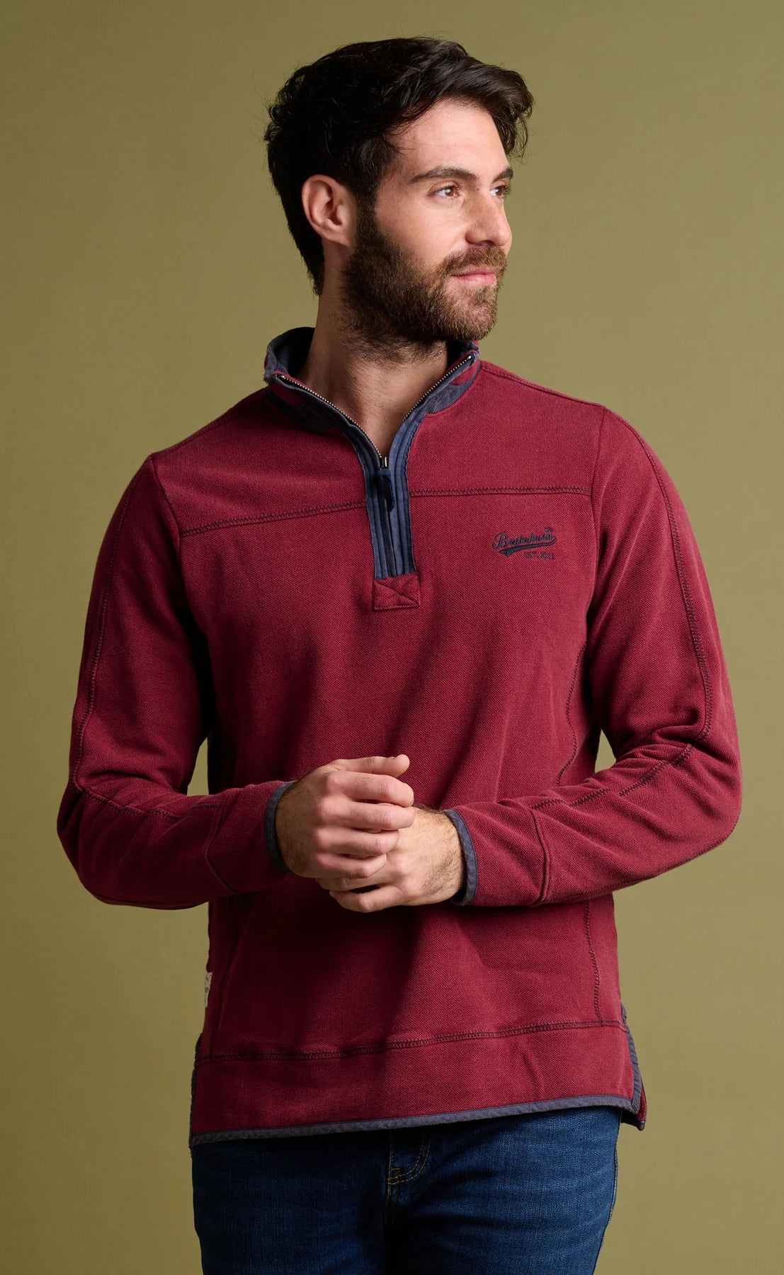 Brakeburn Mens Pique 1/4 Zip Sweatshirt - Burgundy Red
