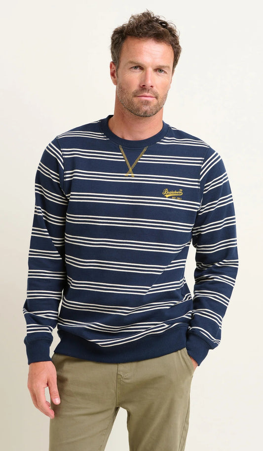 Brakeburn Mens Stripe Crew Neck Sweatshirt - Navy Blue