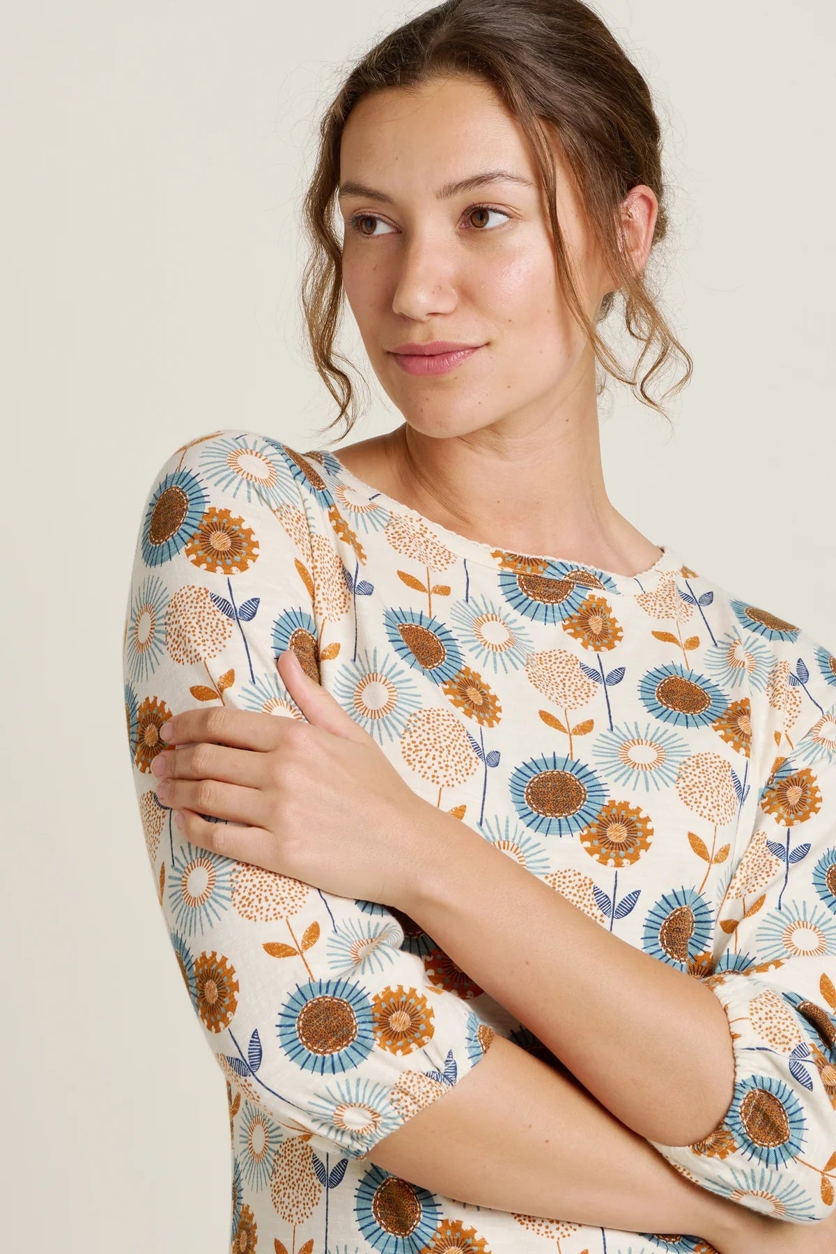 Brakeburn Womens Freya 3/4 Sleeve T-Shirt - Cream