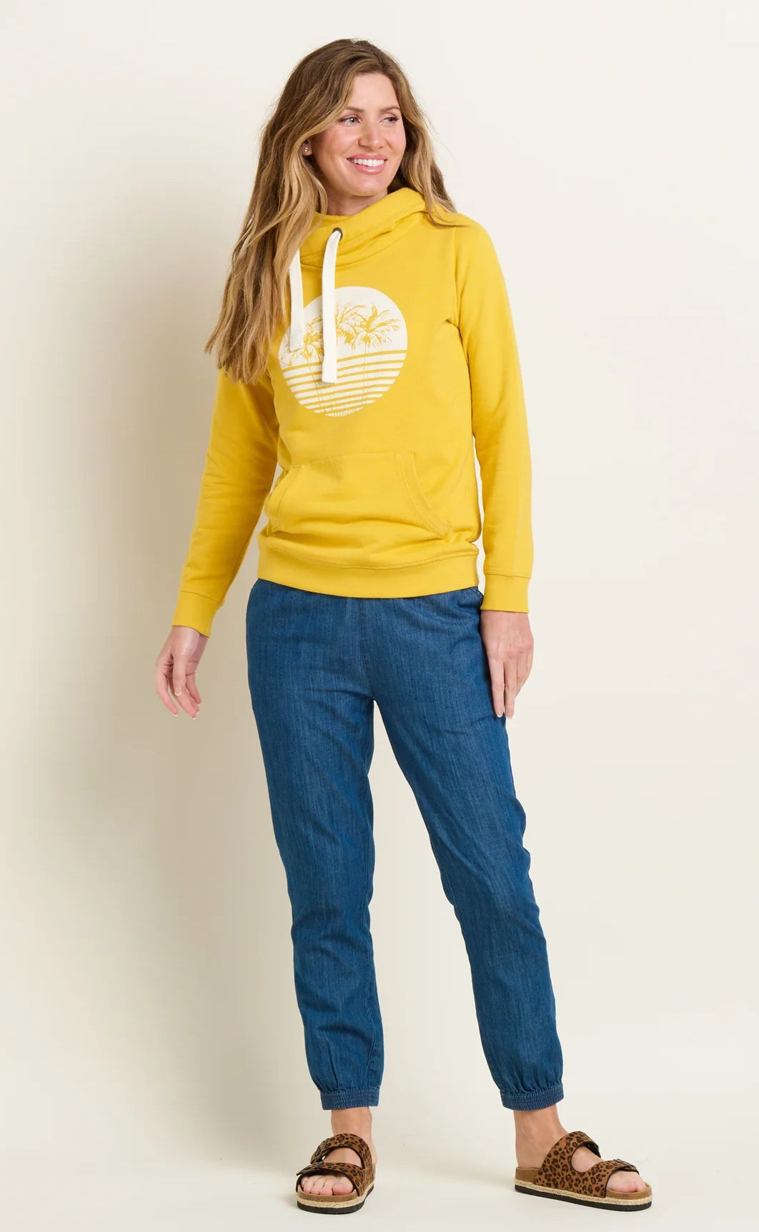 Brakeburn women's yellow palm tree printed Elise hoodie.
