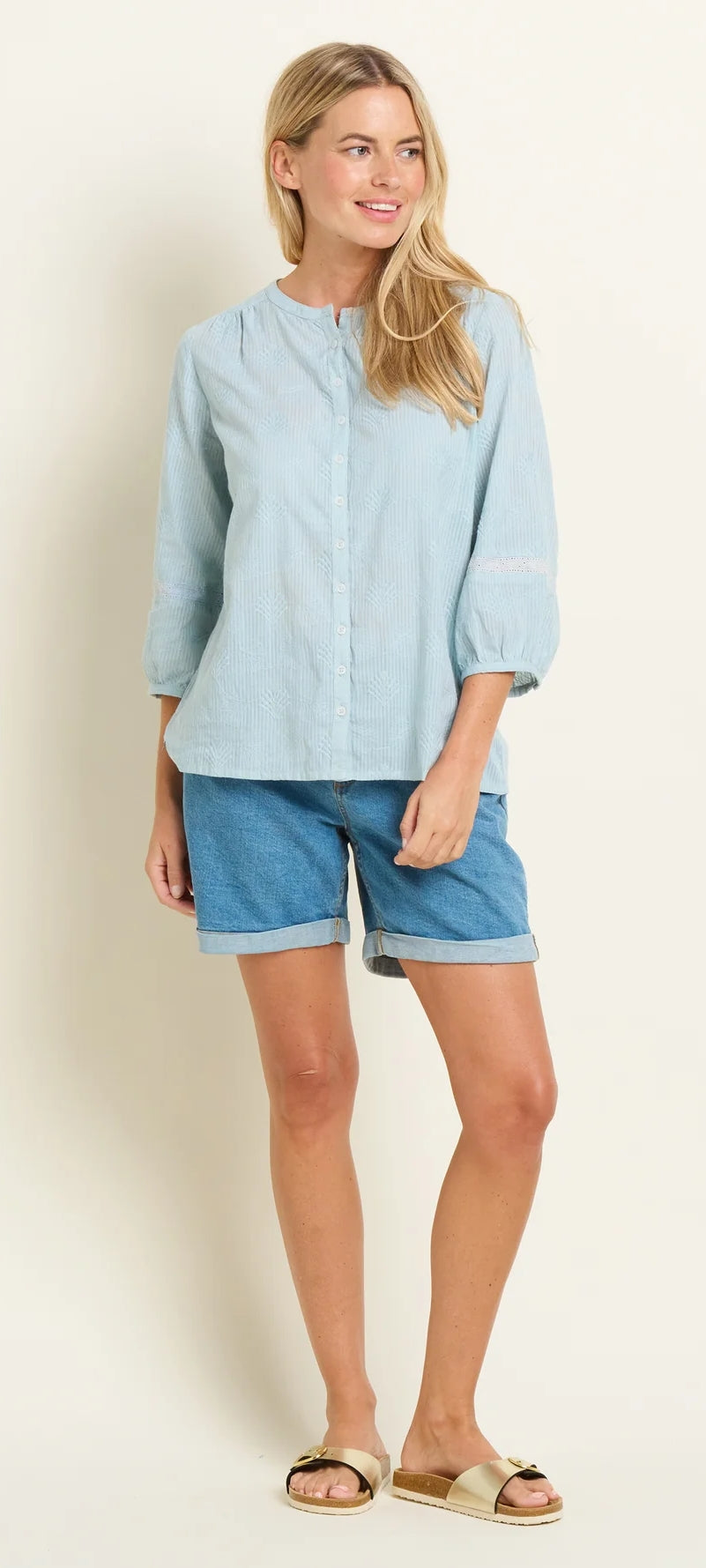 Three quarter sleeve Fan Blouse from Brakeburn in blue.
