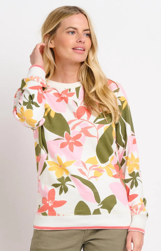 Brakeburn Womens Tropical Palm Crew Neck Sweat - Multicoloured