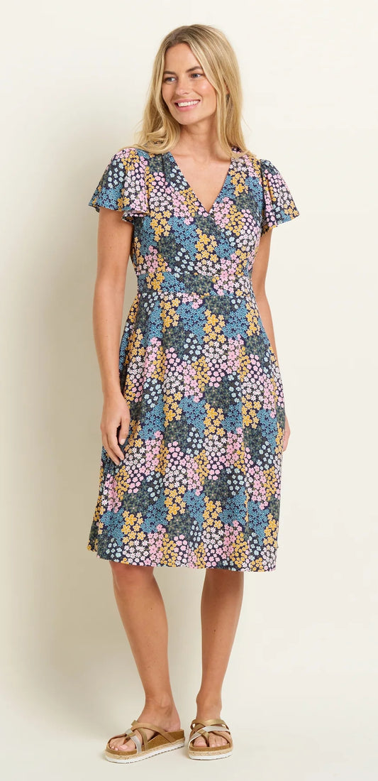 Brakeburn women's short sleeve floral multicoloured Wildflower Meadow Wrap Dress.