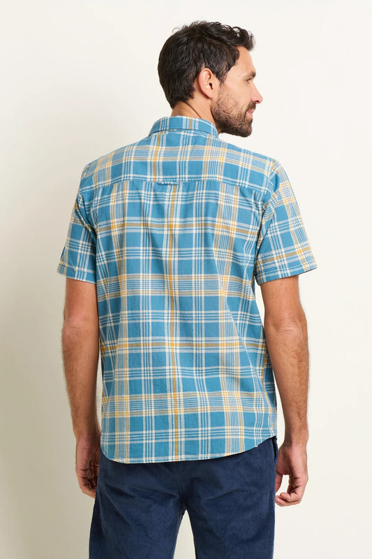 Brakeburn Mens Blue Check Short Sleeve Shirt - Blue