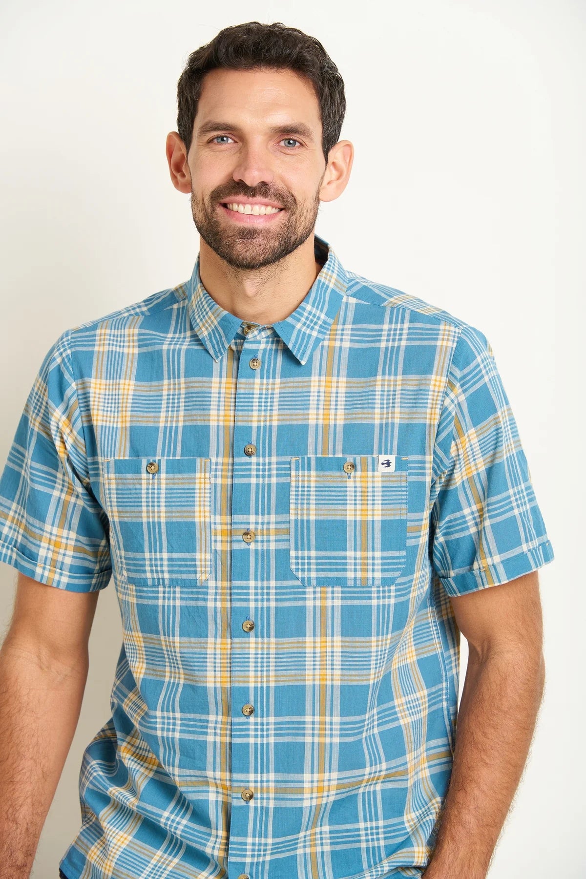 Brakeburn Mens Blue Check Short Sleeve Shirt - Blue