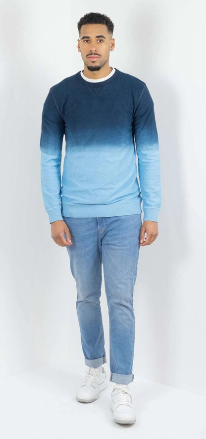 Buckley Mens Kai Dip Dye Crew Neck Sweatshirt - Tranquil Blue