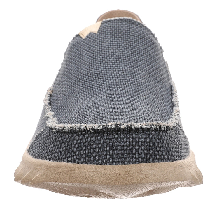 Navy men's Couch Vibe Kickback slip on shoes with rugged finish top seam.
