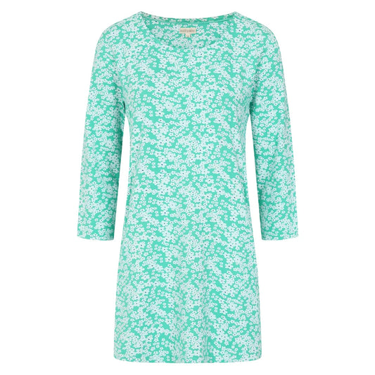Front view of a Mudd Water womens Francoise tunic mint floral print long sleeve lightweight top