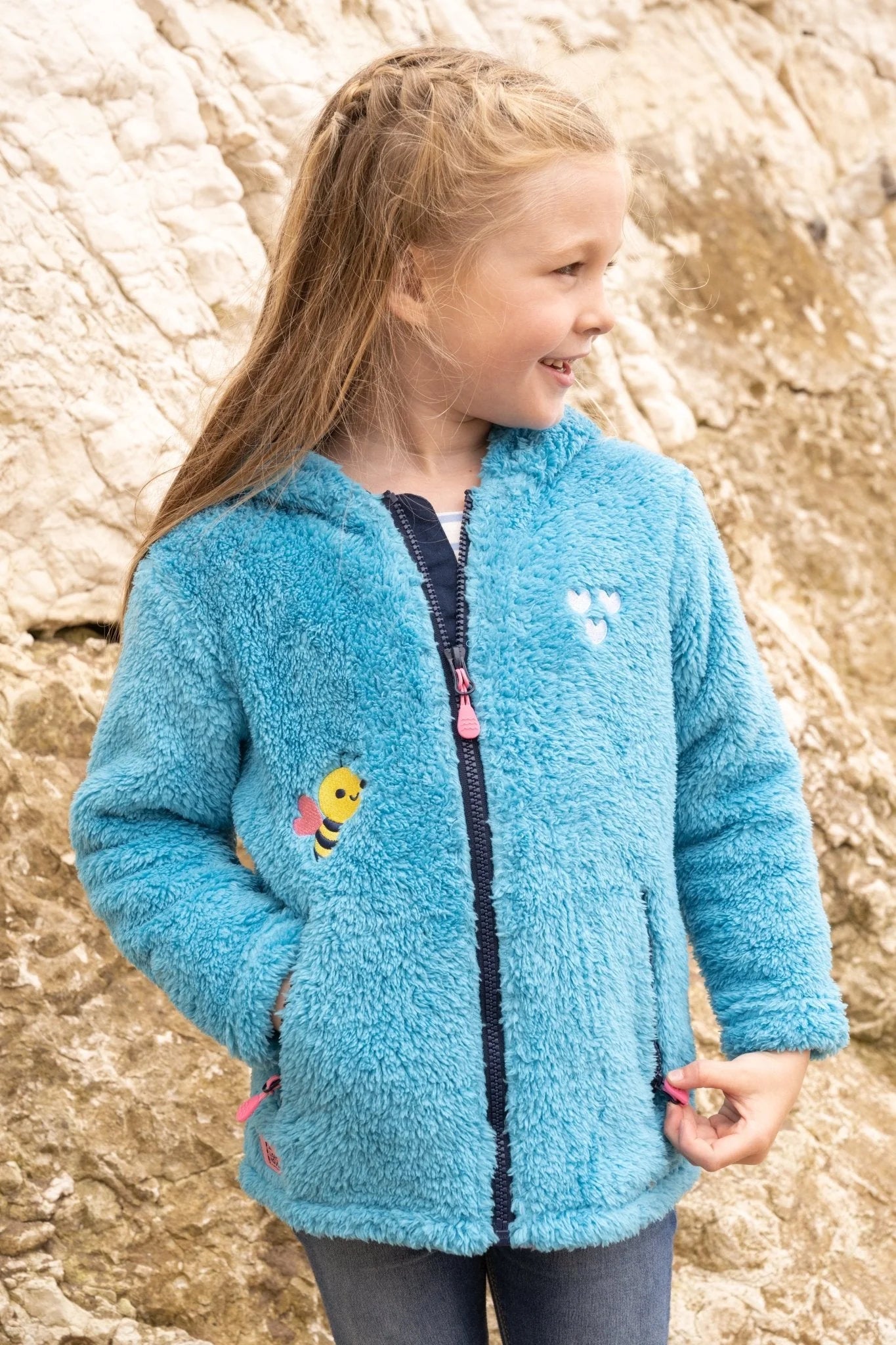 Lighthouse Kids Gracie Hooded Sherpa Fleece - Teal & Bee
