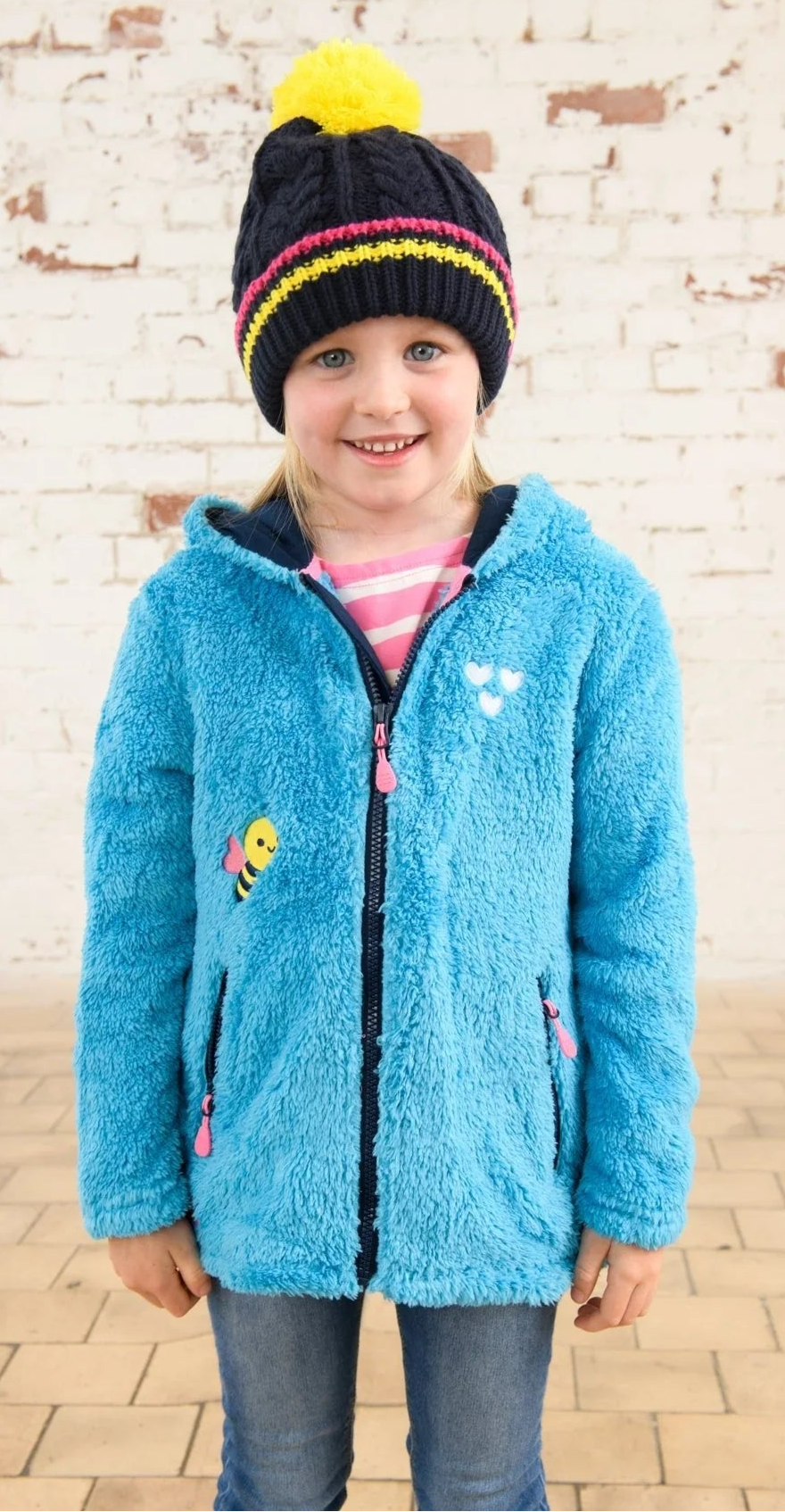 Lighthouse Kids Gracie Hooded Sherpa Fleece - Teal & Bee