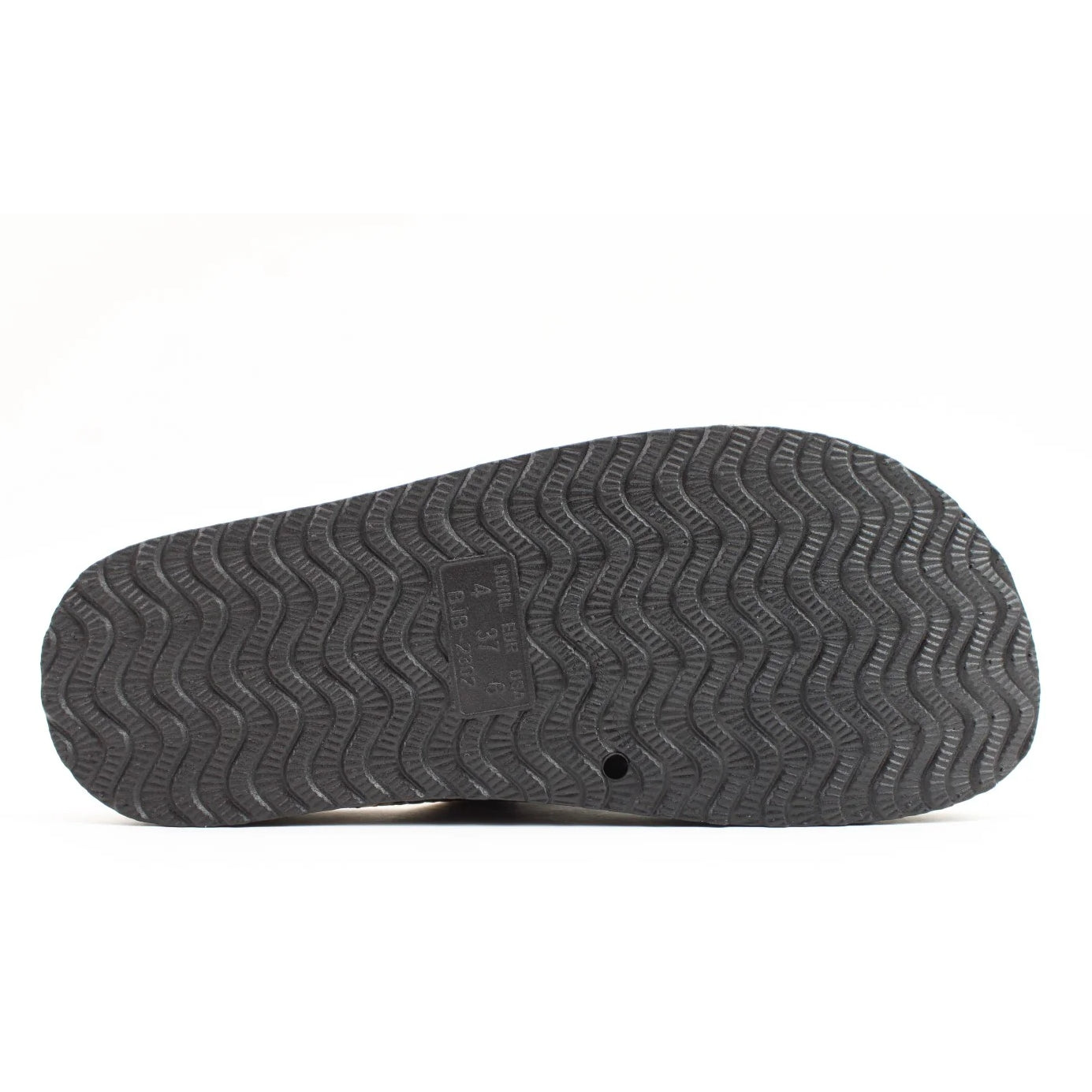 Bottom outsole view of Heavenly Feet Sandy double buckle slider sandal.