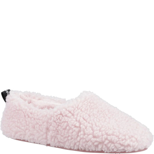 Hush Puppies womens pink fuffy slipper on a white background