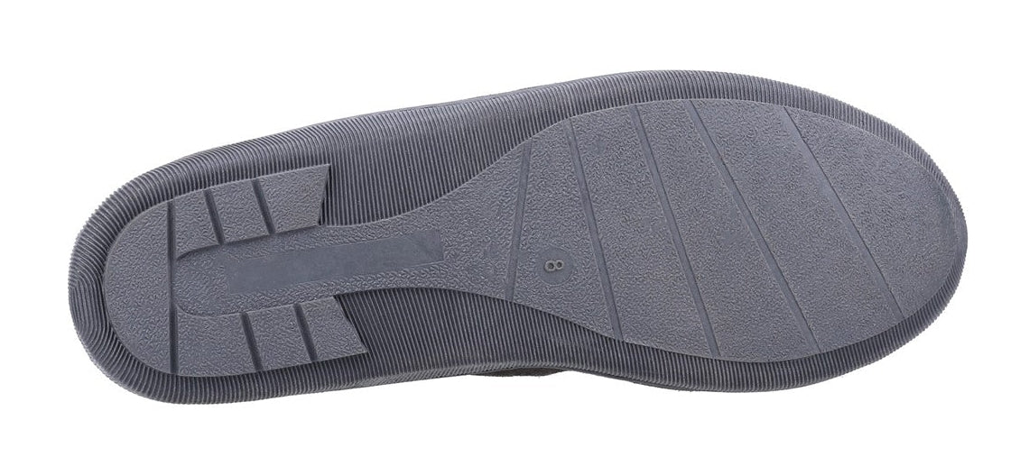Bottom view of a mens Hush Puppies grey slipper sole.