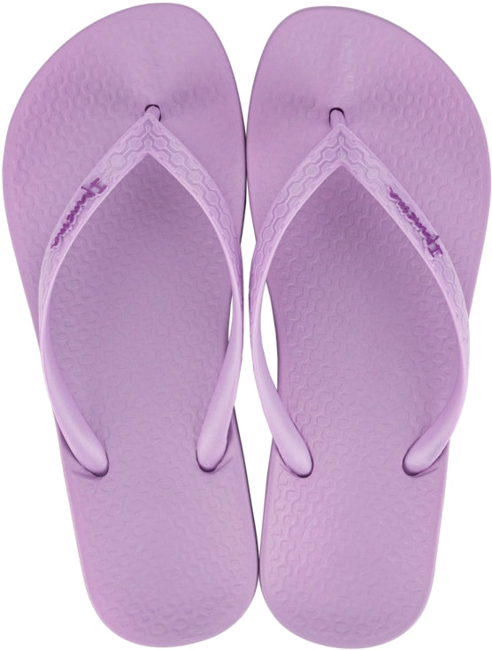 Top view of Ipanema womens anatomical colours fem flip flops in lilac with textured footbed and comfortable straps