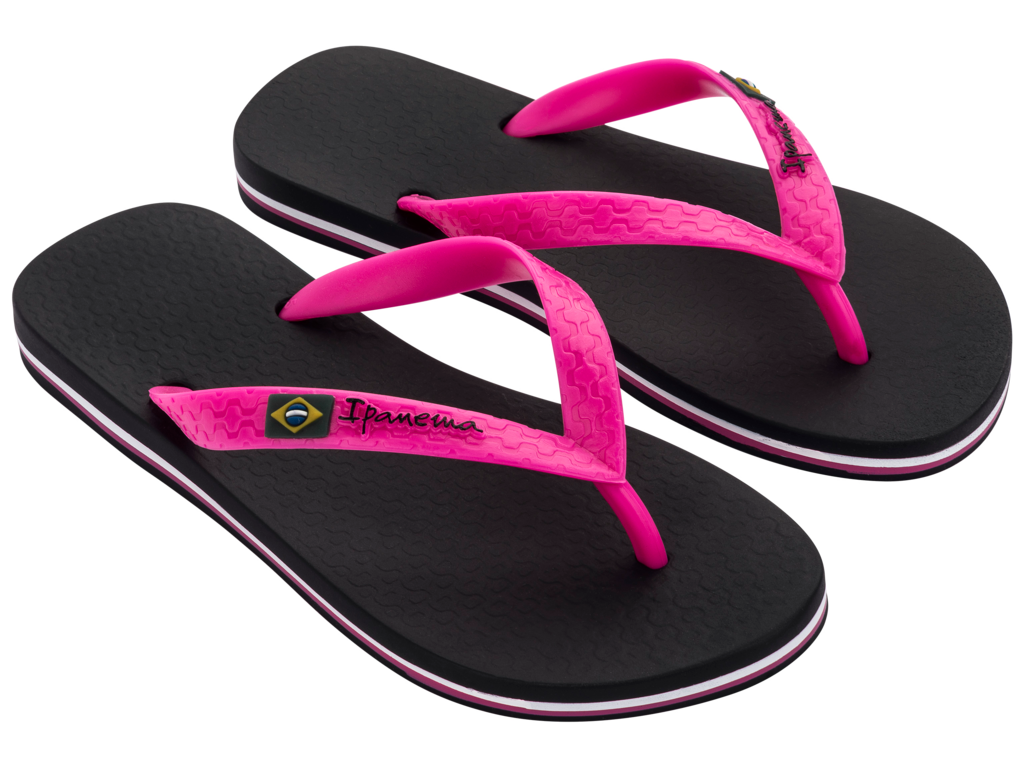 Ipanema womens black pink flip flops brazil with comfortable textured sole and Brazilian flag detail