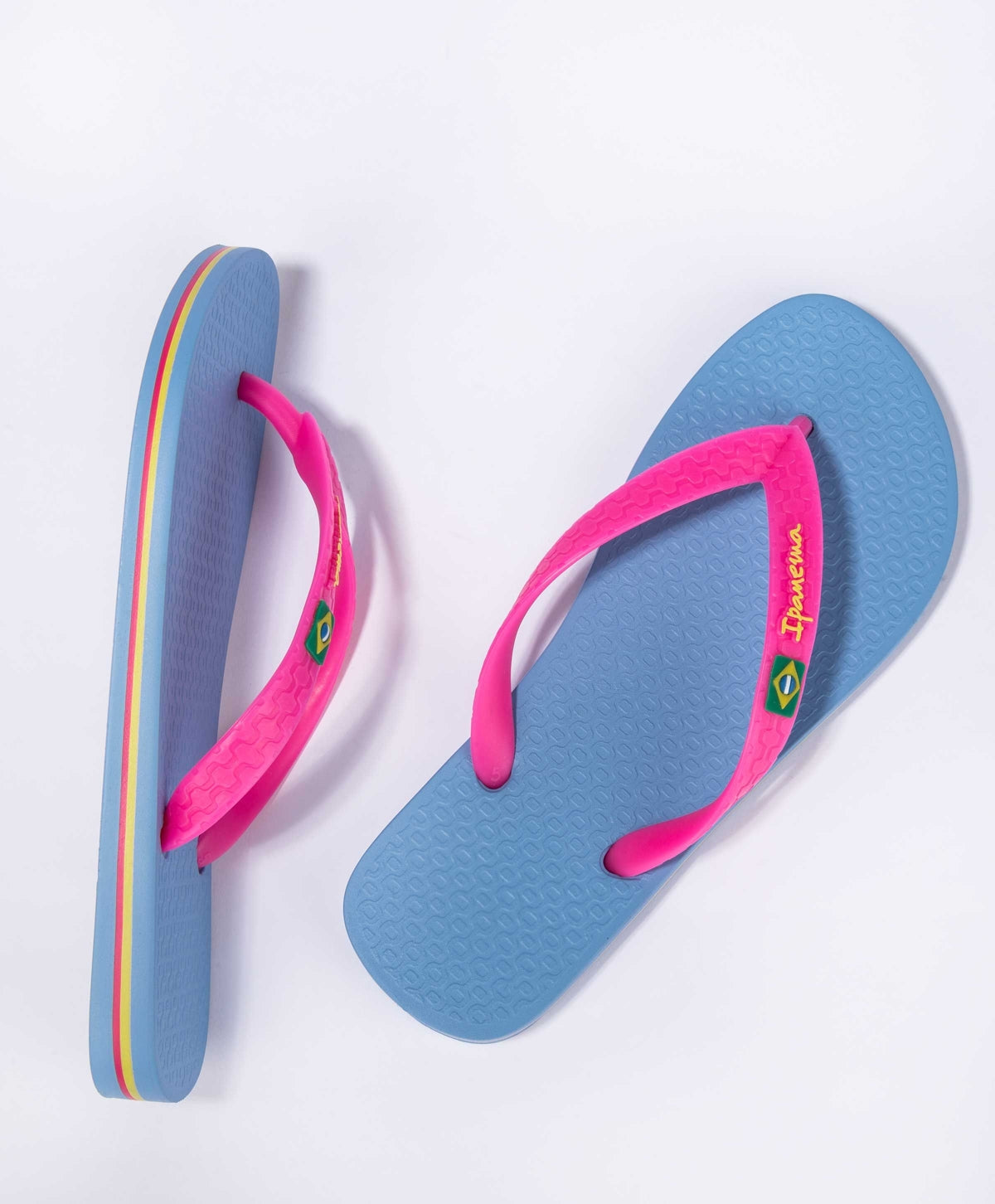 Ipanema womens flip flops blue pink Brazil with textured sole and colorful side stripes