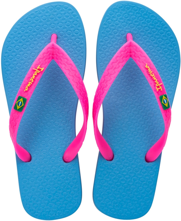 Ipanema womens flip flops blue pink Brazil with textured footbed and Brazilian flag detail