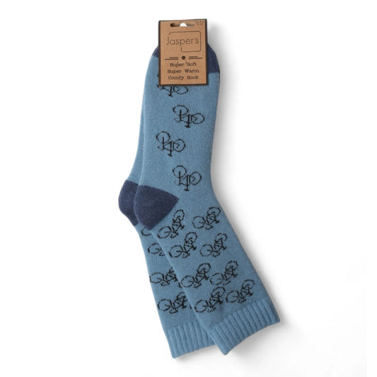 Jaspers Mens Cosy Socks Blue Bicycle Print