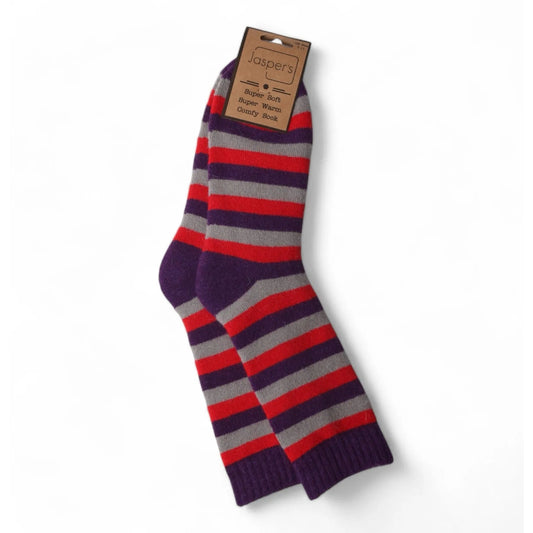 Jaspers Mens Cosy Socks Purple Red Grey Stripe