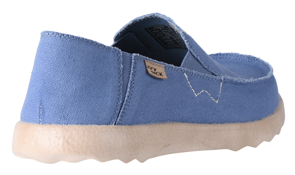 Kickback mens' Couch 2.0 canvas shoes in Mid Blue with kick down heels.