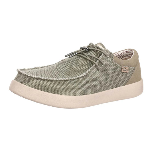 Kickback Mens Haven Lace Up Woven Canvas Shoes - Khaki