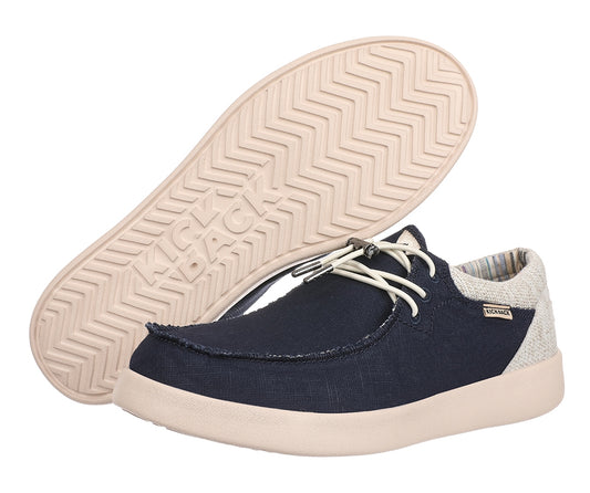 Men's Kickback Haven lightweight ramie linen shoes in Navy with elastic laces.