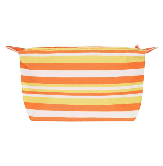 Lazy Jacks cosmetic bag orange yellow with horizontal stripes and zippered top closure
