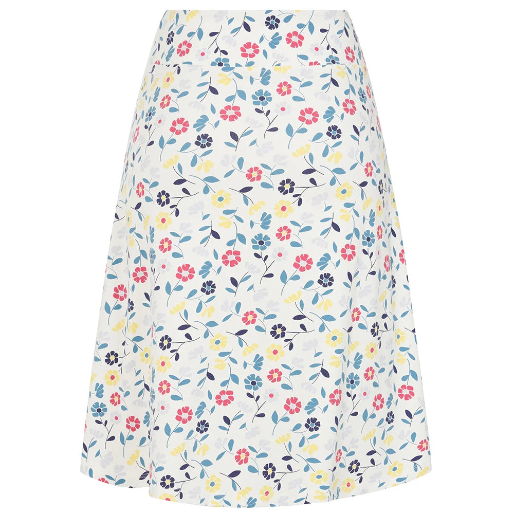 Lazy Jacks floral jersey skirt with a vibrant flower pattern in pastel colors