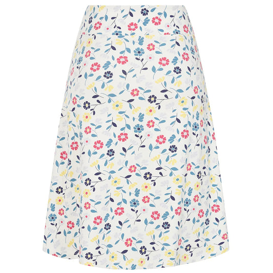 Lazy Jacks floral jersey skirt with a vibrant flower pattern in pastel colors