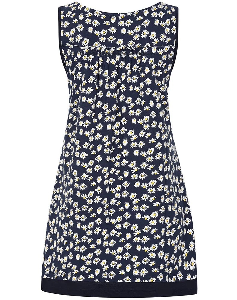Lazy Jacks floral tunic in navy with white daisy print, perfect for casual summer wear