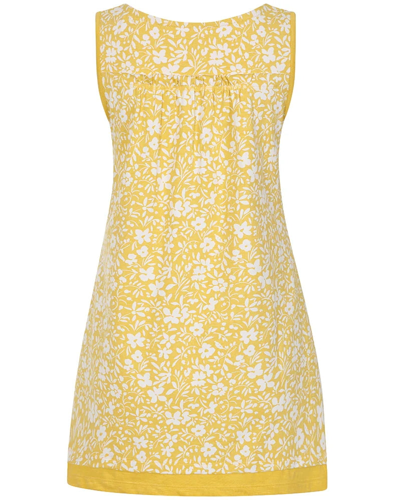Lazy Jacks floral womens tunic in yellow with white flower patterns and a relaxed fit
