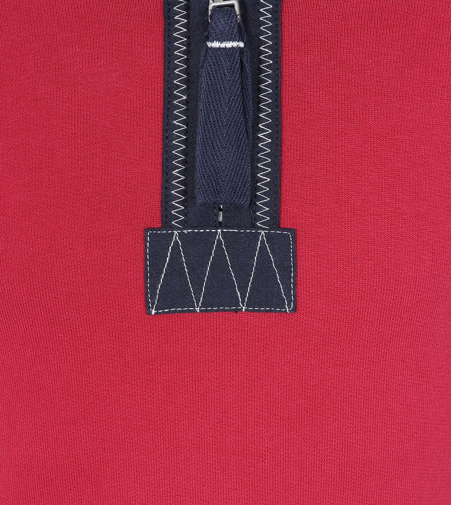 Kids Porthleven print sweatshirt by Lazy Jacks featuring a stylish zip detail in red