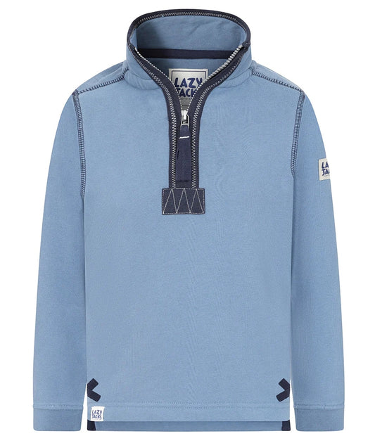 Lazy Jacks kids Porthleven sweatshirt in light blue with a half zip design and stylish details