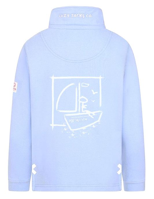 Lazy Jacks kids sweatshirt in light blue with boat graphic and high collar design